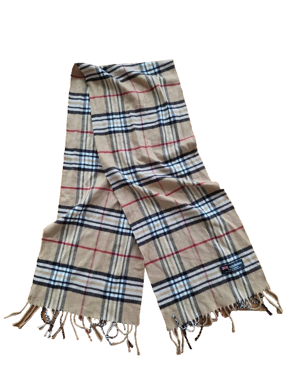 100% CASHMERE Plaid Designer Scarf Tan One Size A001171